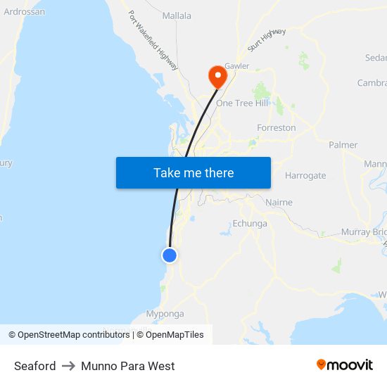 Seaford to Munno Para West map