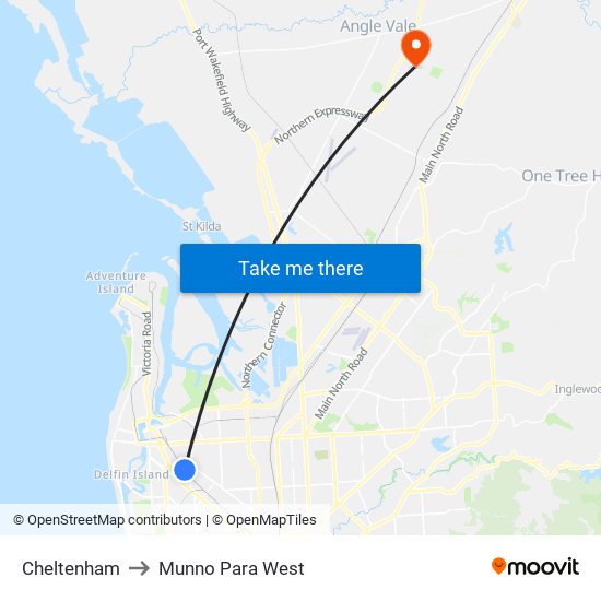 Cheltenham to Munno Para West map
