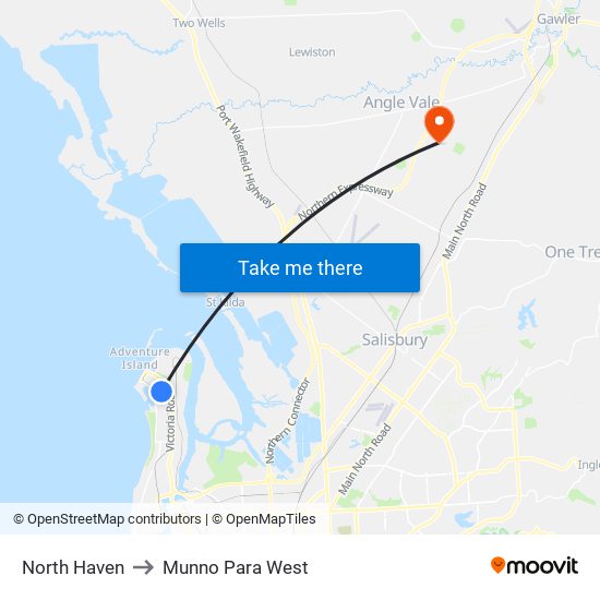 North Haven to Munno Para West map