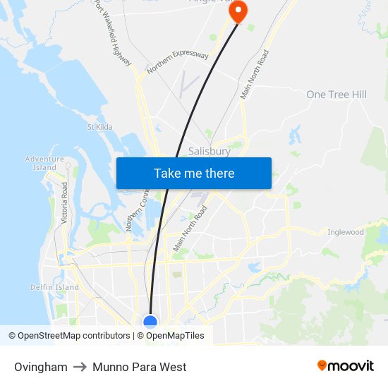 Ovingham to Munno Para West map