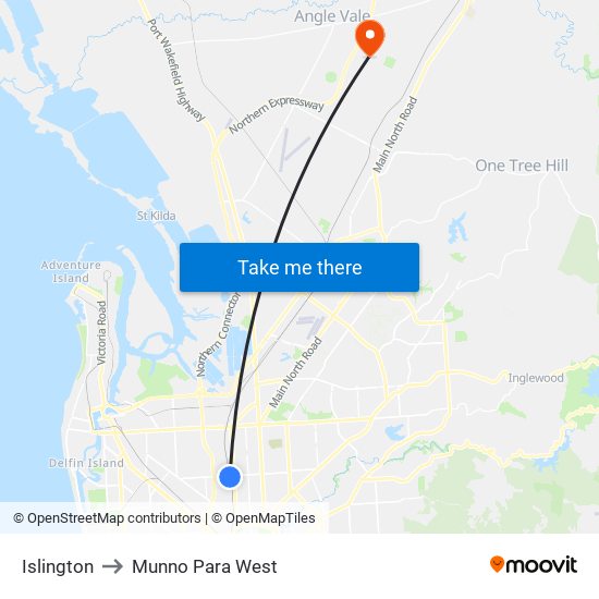 Islington to Munno Para West map