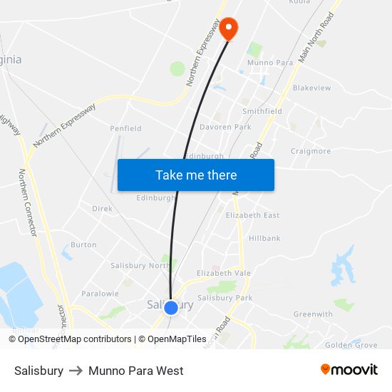 Salisbury to Munno Para West map