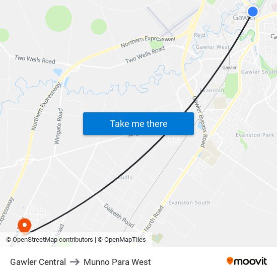 Gawler Central to Munno Para West map
