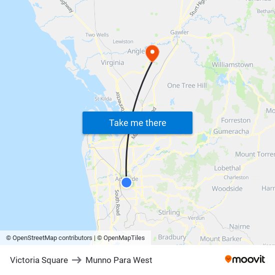 Victoria Square to Munno Para West map