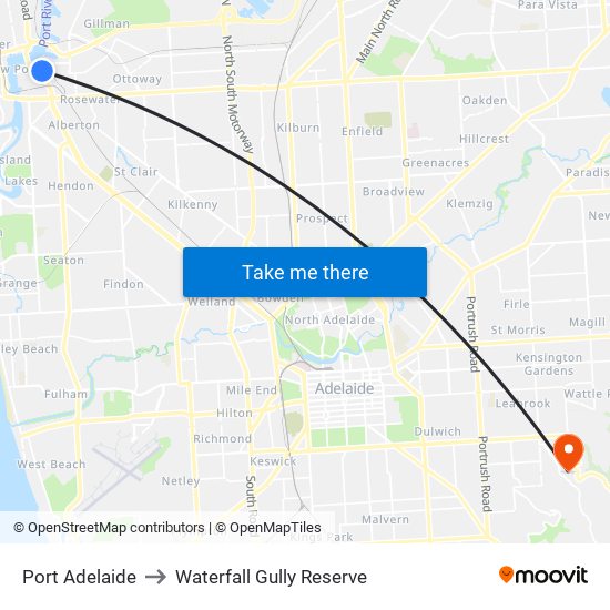 Port Adelaide to Waterfall Gully Reserve map