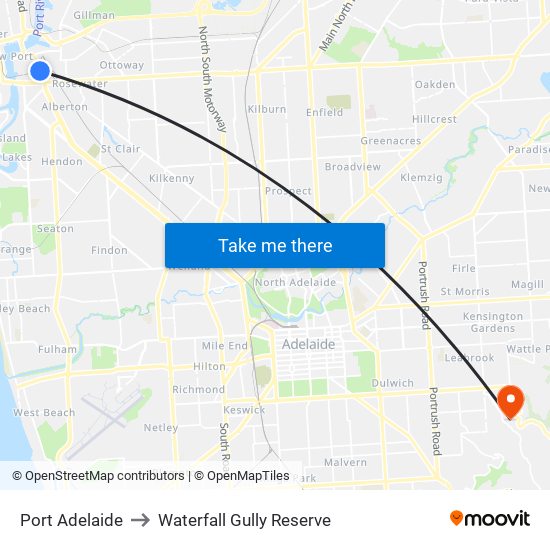 Port Adelaide to Waterfall Gully Reserve map