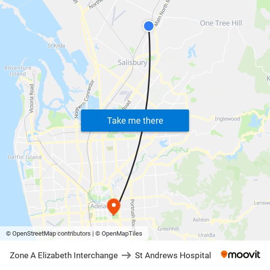 Zone A Elizabeth Interchange to St Andrews Hospital map