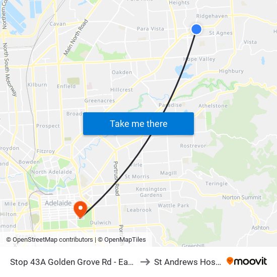 Stop 43A Golden Grove Rd - East side to St Andrews Hospital map