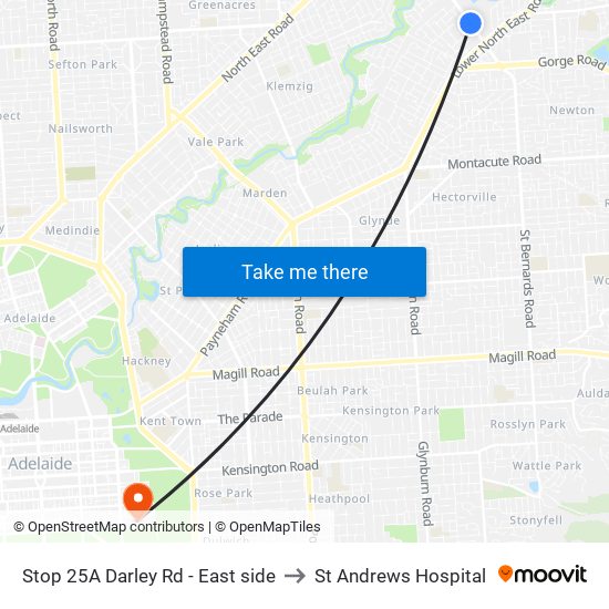 Stop 25A Darley Rd - East side to St Andrews Hospital map