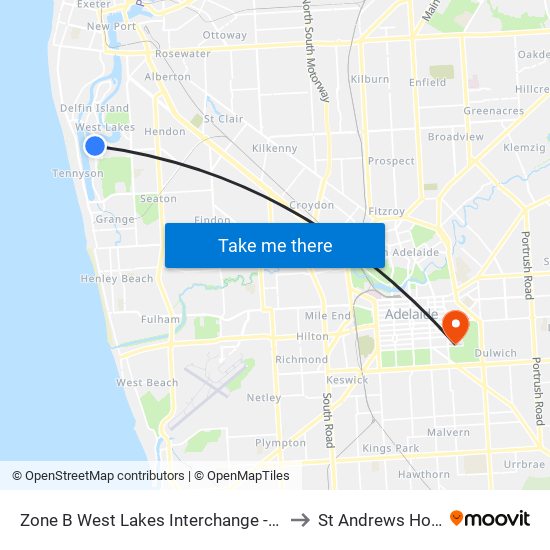 Zone B West Lakes Interchange - West side to St Andrews Hospital map