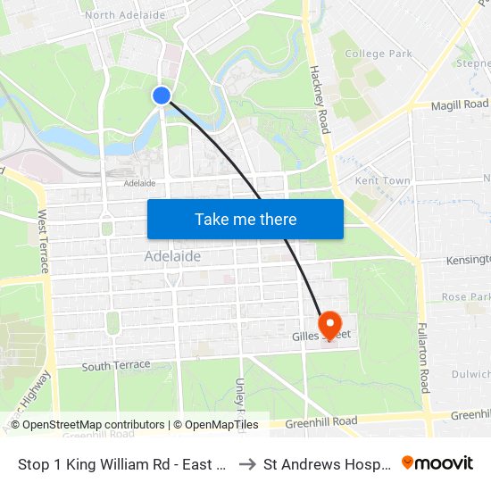 Stop 1 King William Rd - East side to St Andrews Hospital map