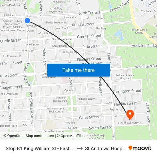 Stop B1 King William St - East side to St Andrews Hospital map
