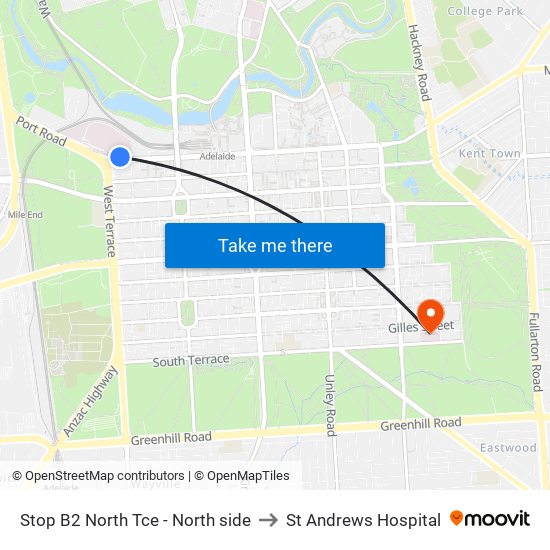Stop B2 North Tce - North side to St Andrews Hospital map