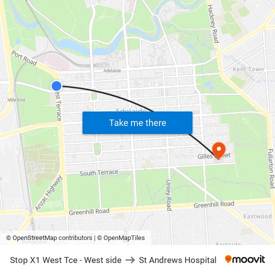 Stop X1 West Tce - West side to St Andrews Hospital map