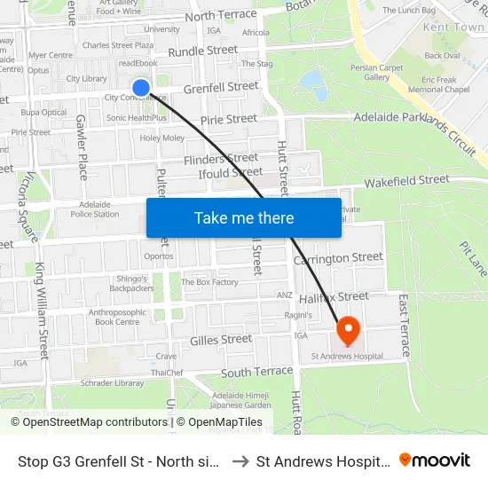 Stop G3 Grenfell St - North side to St Andrews Hospital map