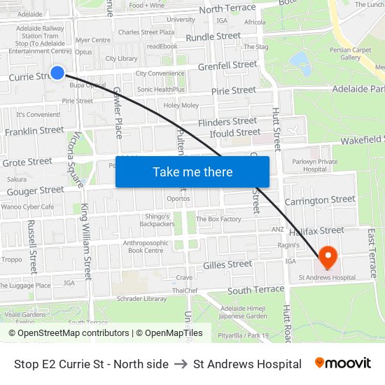 Stop E2 Currie St - North side to St Andrews Hospital map