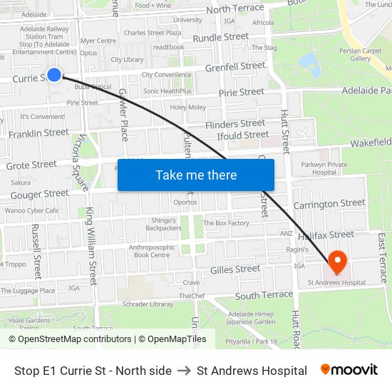Stop E1 Currie St - North side to St Andrews Hospital map