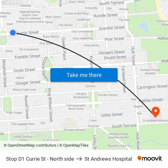 Stop D1 Currie St - North side to St Andrews Hospital map