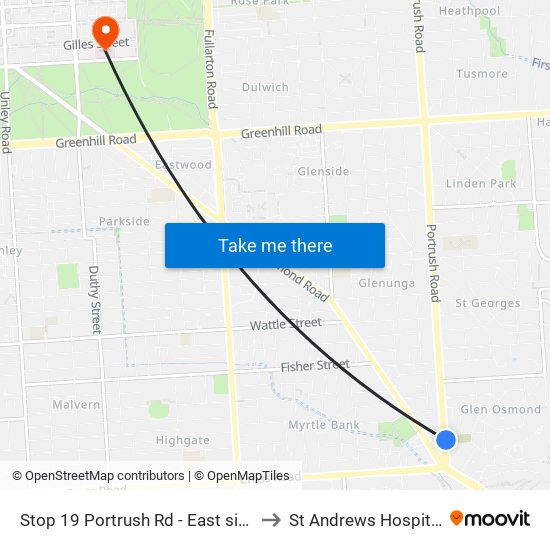 Stop 19 Portrush Rd - East side to St Andrews Hospital map