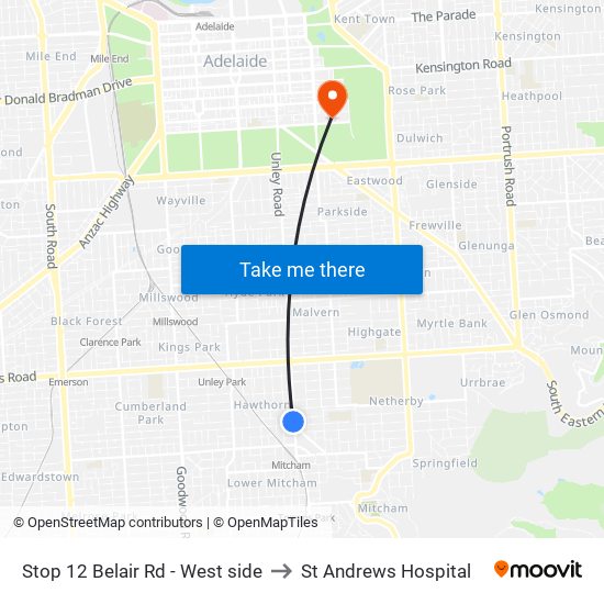Stop 12 Belair Rd - West side to St Andrews Hospital map