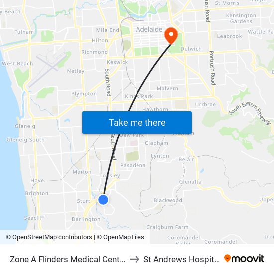 Zone A Flinders Medical Centre to St Andrews Hospital map