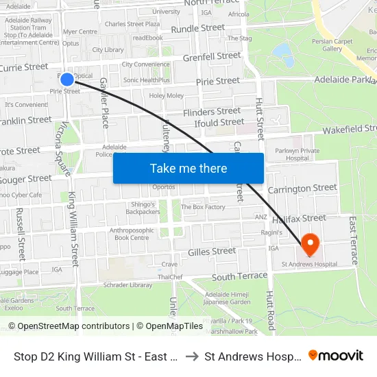 Stop D2 King William St - East side to St Andrews Hospital map