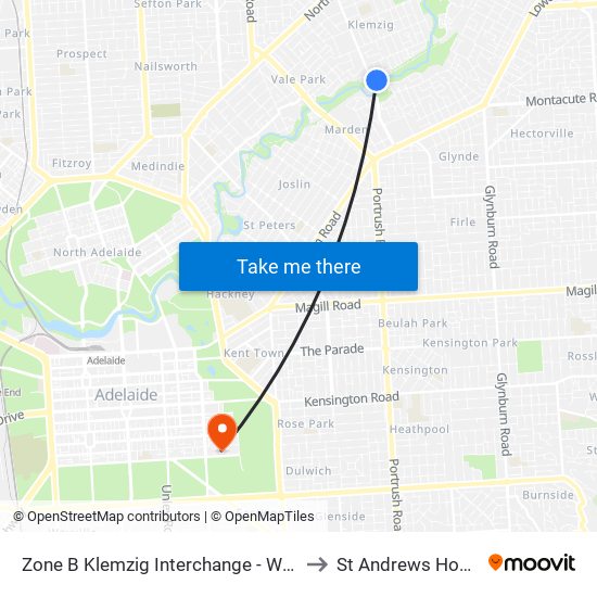 Zone B Klemzig Interchange - West side to St Andrews Hospital map