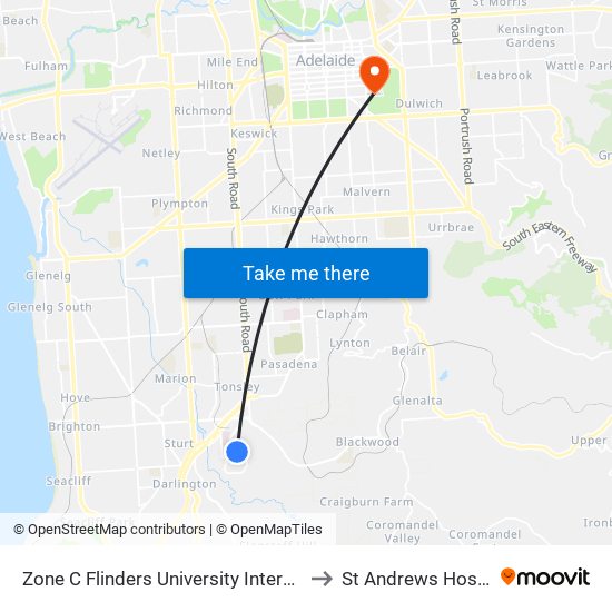 Zone C Flinders University Interchange to St Andrews Hospital map