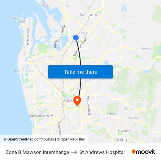 Zone B Mawson Interchange to St Andrews Hospital map