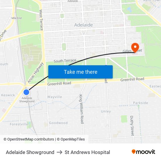 Adelaide Showground to St Andrews Hospital map