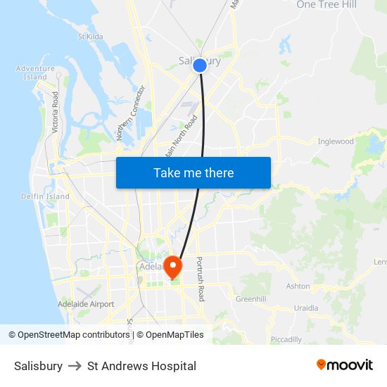 Salisbury to St Andrews Hospital map