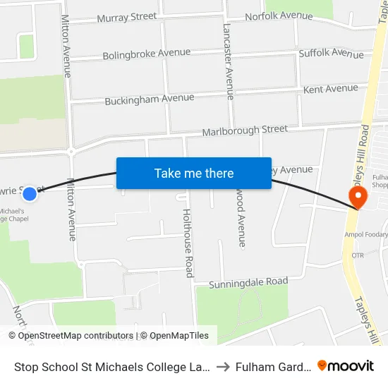 Stop School St Michaels College Lawrie St to Fulham Gardens map