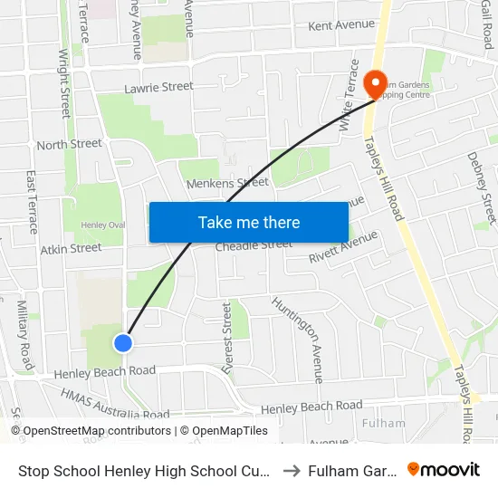Stop School Henley High School Cudmore Tce to Fulham Gardens map