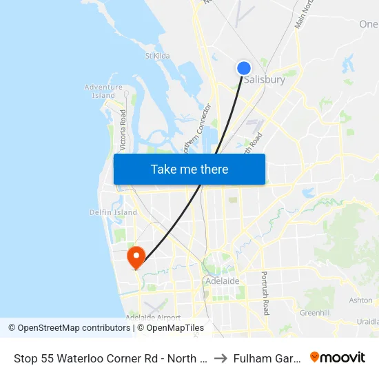 Stop 55 Waterloo Corner Rd - North East side to Fulham Gardens map