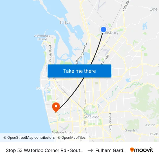 Stop 53 Waterloo Corner Rd - South side to Fulham Gardens map