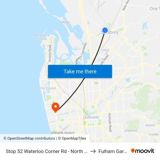 Stop 52 Waterloo Corner Rd - North East side to Fulham Gardens map