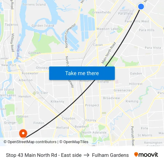 Stop 43 Main North Rd - East side to Fulham Gardens map