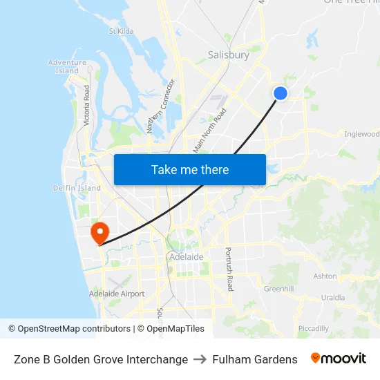 Zone B Golden Grove Interchange to Fulham Gardens map