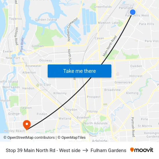 Stop 39 Main North Rd - West side to Fulham Gardens map