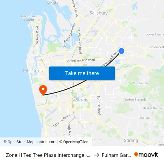 Zone H Tea Tree Plaza Interchange - West side to Fulham Gardens map