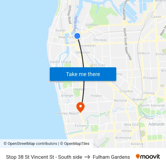 Stop 38 St Vincent St - South side to Fulham Gardens map