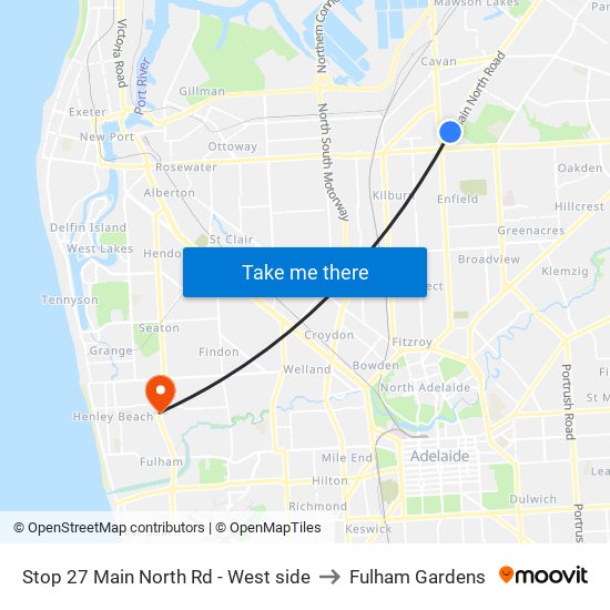 Stop 27 Main North Rd - West side to Fulham Gardens map