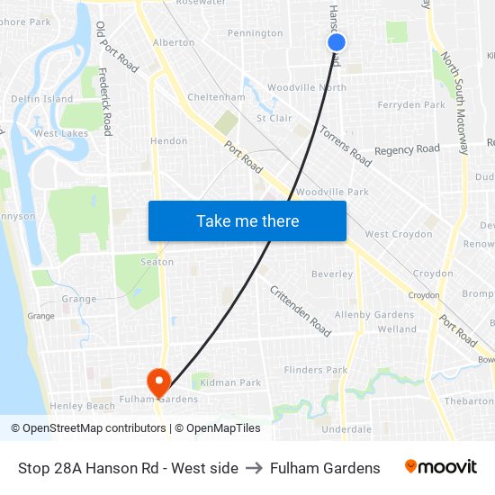 Stop 28A Hanson Rd - West side to Fulham Gardens map