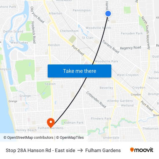 Stop 28A Hanson Rd - East side to Fulham Gardens map