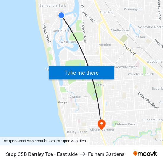 Stop 35B Bartley Tce - East side to Fulham Gardens map