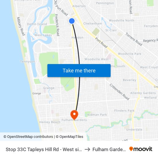 Stop 33C Tapleys Hill Rd - West side to Fulham Gardens map