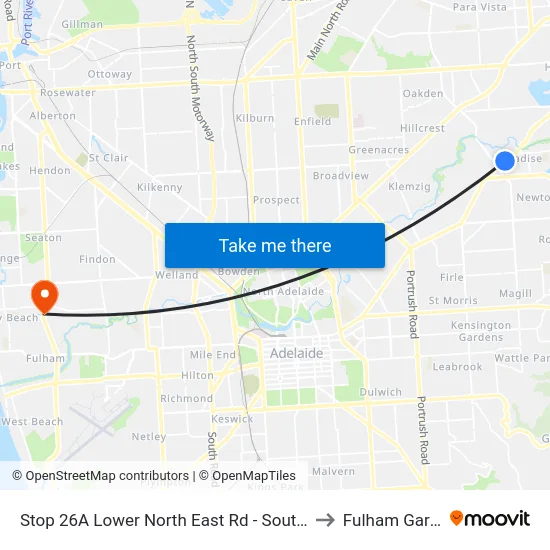 Stop 26A Lower North East Rd - South East side to Fulham Gardens map