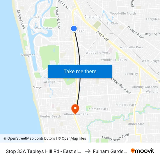 Stop 33A Tapleys Hill Rd - East side to Fulham Gardens map