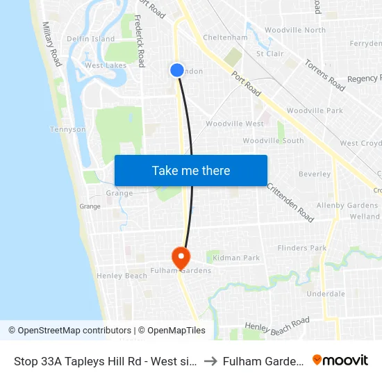 Stop 33A Tapleys Hill Rd - West side to Fulham Gardens map