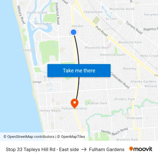 Stop 33 Tapleys Hill Rd - East side to Fulham Gardens map